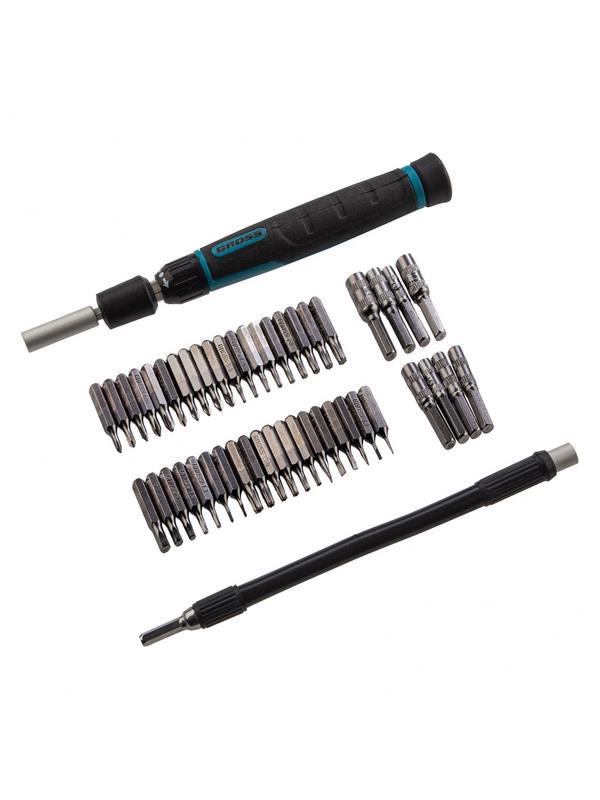 Отвертка с набором бит и торцевых головок для точных работ, гибкий привод, 48 шт, CrMo Gross
