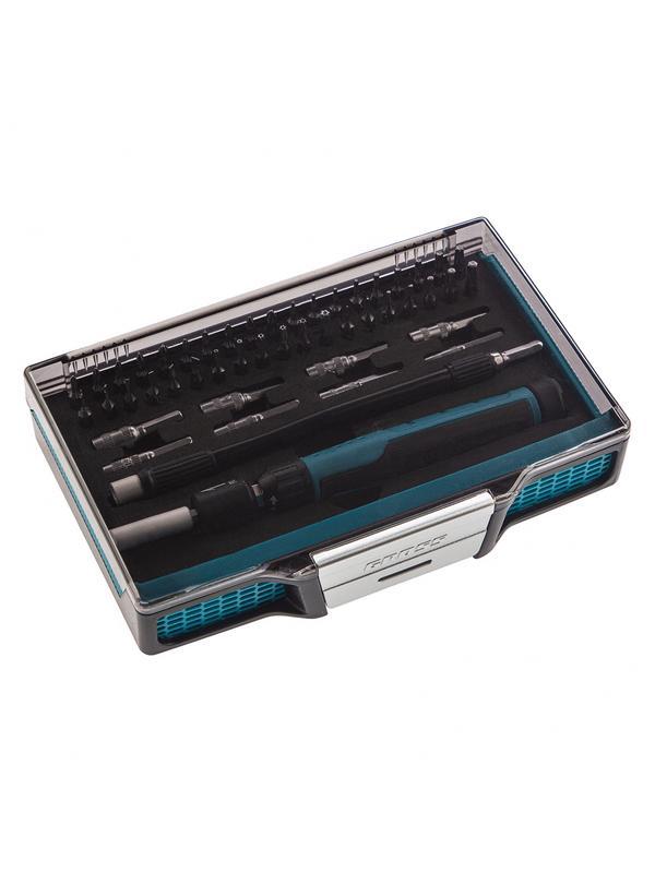 Отвертка с набором бит и торцевых головок для точных работ, гибкий привод, 48 шт, CrMo Gross