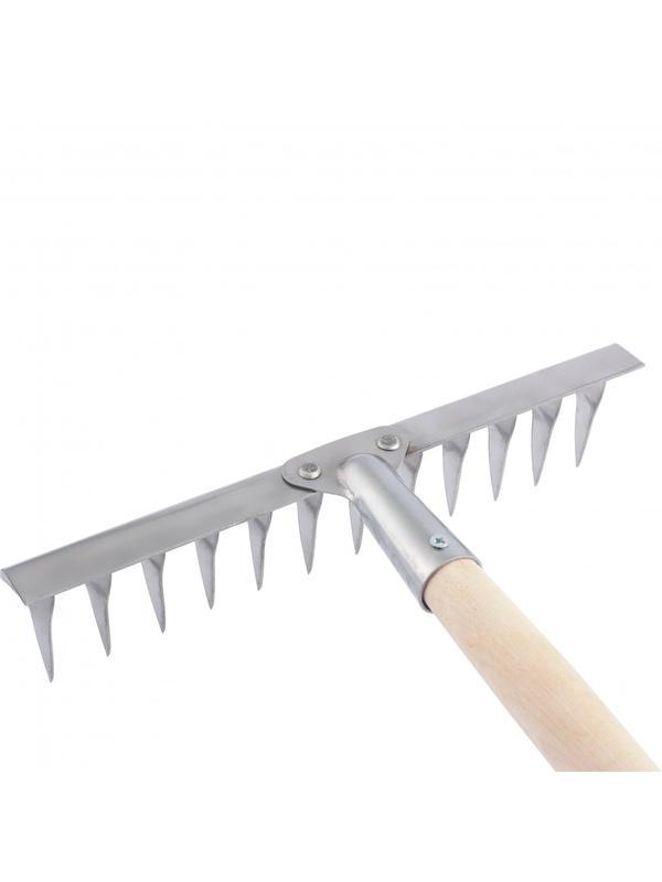 Грабли, нержавеющая сталь, 290 х 1300 мм, 12 витых зубьев, деревянный черенок, Россия, Сибртех