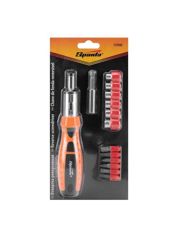 Отвертка реверсивная, биты, головки торцевые, 14 шт, Sparta