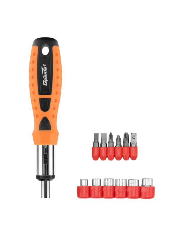 Отвертка реверсивная, биты, головки торцевые, 14 шт, Sparta