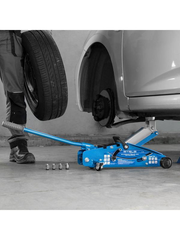 Домкрат гидравлический подкатной с фиксатором, 2.5 т, Safety Pin, 140-385 мм, в кейсе Stels