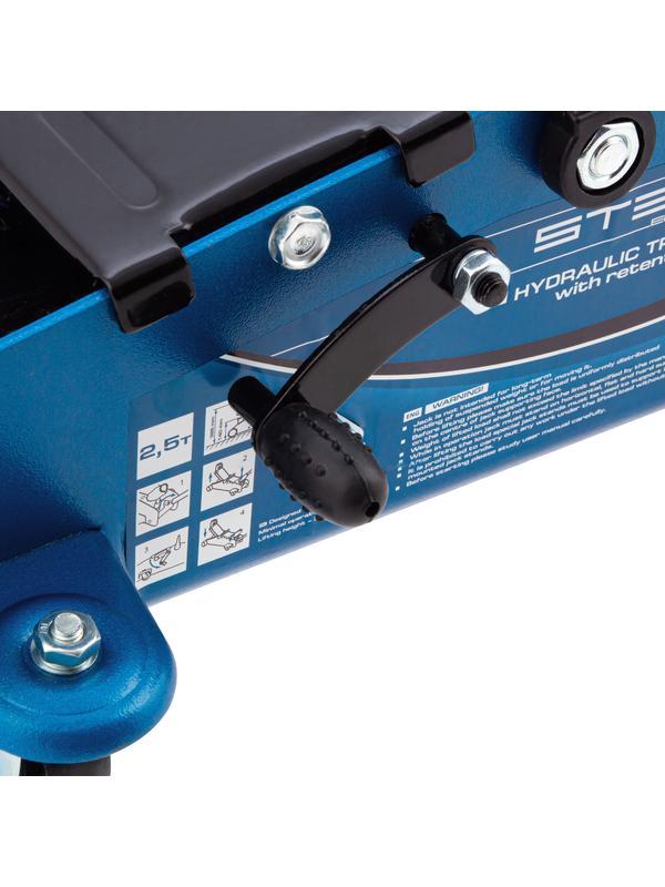 Домкрат гидравлический подкатной с фиксатором, 2.5 т, Safety Pin, 140-385 мм, в кейсе Stels