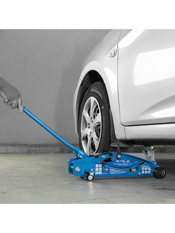 Домкрат гидравлический подкатной с фиксатором, 2.5 т, Safety Pin, 140-385 мм, в кейсе Stels