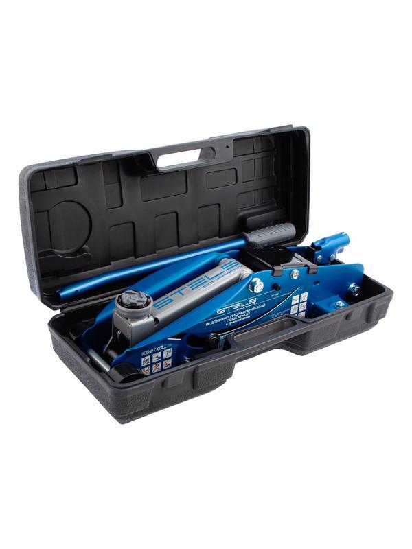 Домкрат гидравлический подкатной с фиксатором, 2.5 т, Safety Pin, 140-385 мм, в кейсе Stels