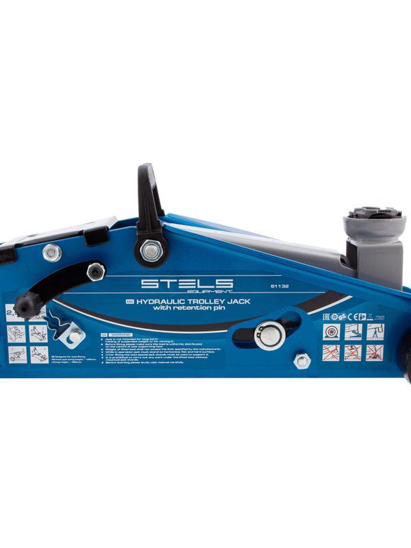 Домкрат гидравлический подкатной с фиксатором, 2.5 т, Safety Pin, 140-385 мм, в кейсе Stels