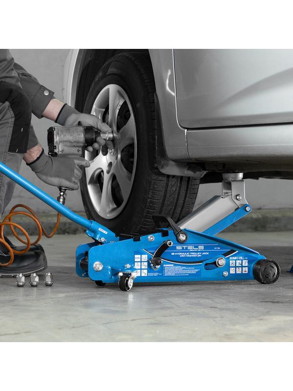 Домкрат гидравлический подкатной с фиксатором, 2.5 т, Safety Pin, 140-385 мм, в кейсе Stels