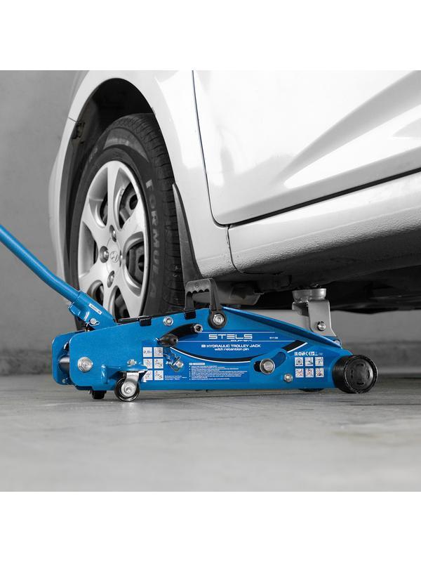 Домкрат гидравлический подкатной с фиксатором, 2.5 т, Safety Pin, 140-385 мм, в кейсе Stels