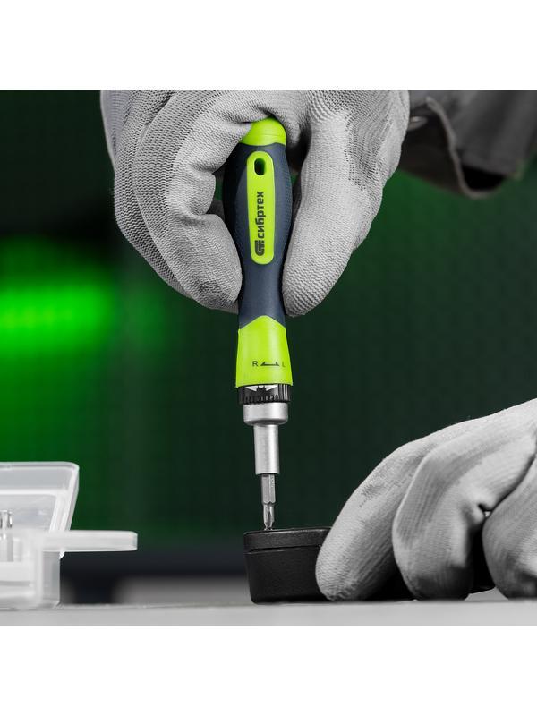 Отвертка реверсивная для точных работ с набором бит и торцевых головок, 32 предмета, CrV Сибртех