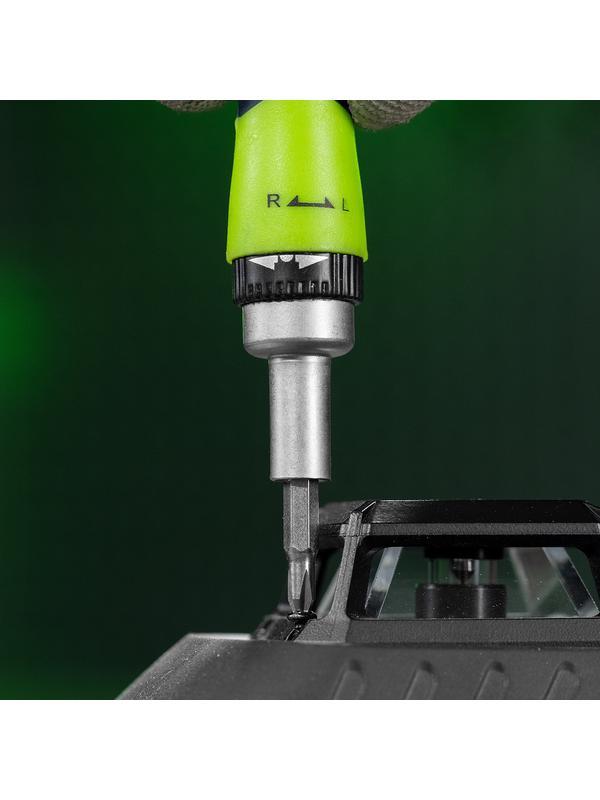 Отвертка реверсивная для точных работ с набором бит и торцевых головок, 32 предмета, CrV Сибртех