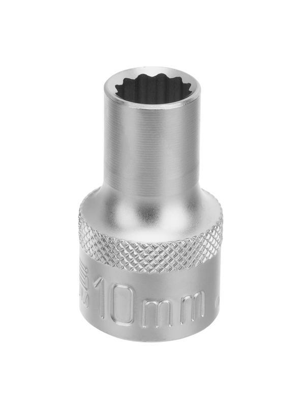 Головка торцевая, 10 мм, двенадцатигранная, CrV, под квадрат 1/2, хромированная Stels