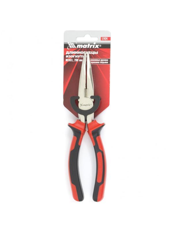 Длинногубцы изогнутые Nickel, 200 мм, никелированные, двухкомпонентные рукоятки Matrix