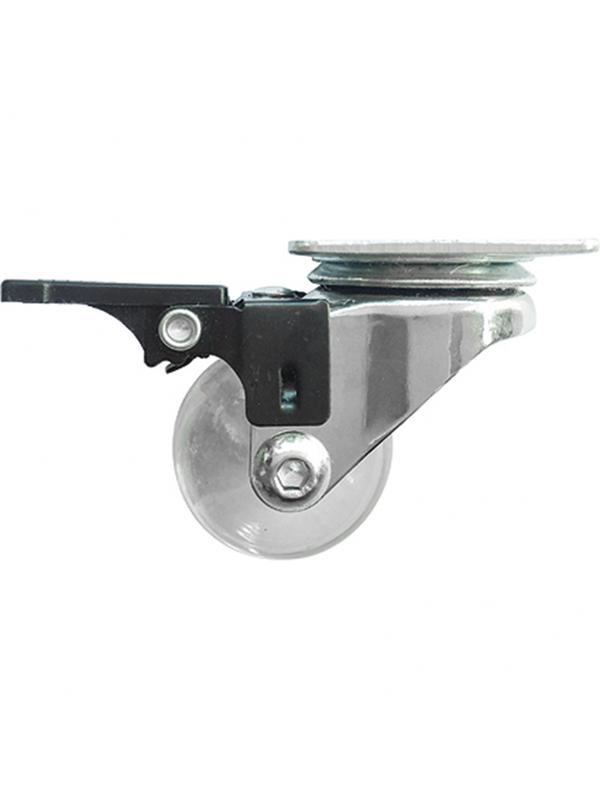 Колесо ПУ прозрачное поворотное с тормозом d-35 мм, крепление платформенное Сибртех