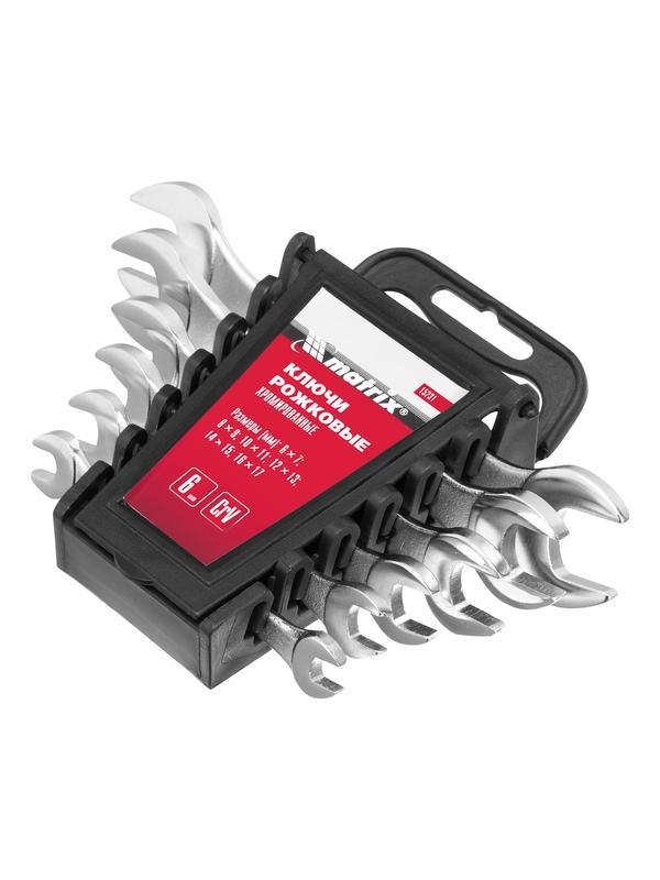 Набор ключей рожковых, 6-17 мм, 6 шт, CrV, хромированные Matrix