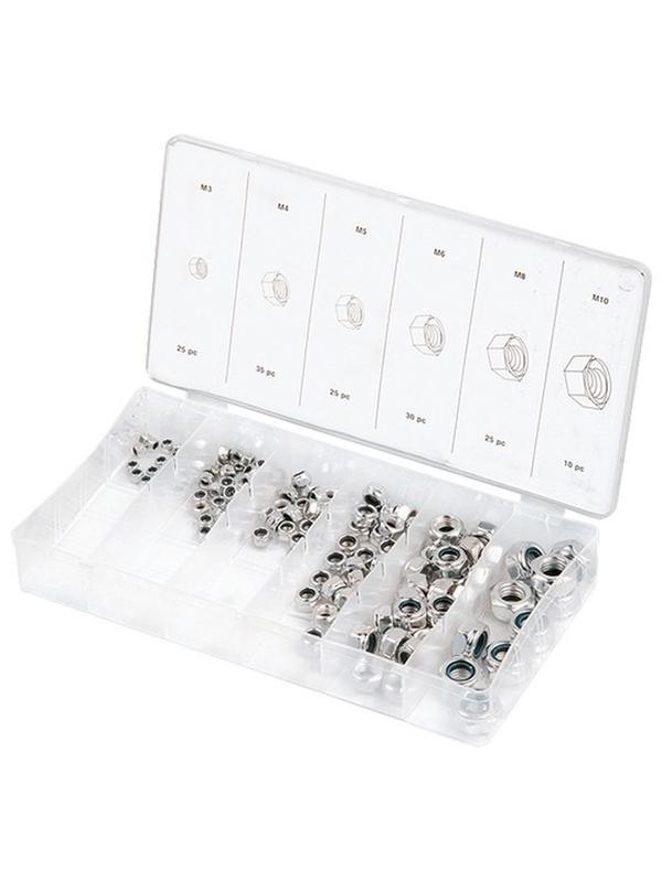 Набор гаек М5 х 0.8, М6 х 0.5, М6 х 1, М8 х 1.25, М10 х 1.25, М12 х 1.5 мм, 150 предмет Сибртех
