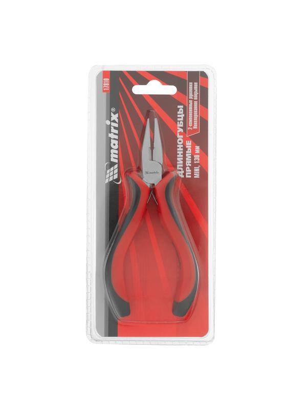 Длинногубцы прямые Mini, 130 мм, никелированные, авторазжим, двухкомпонентные рукоятки Matrix