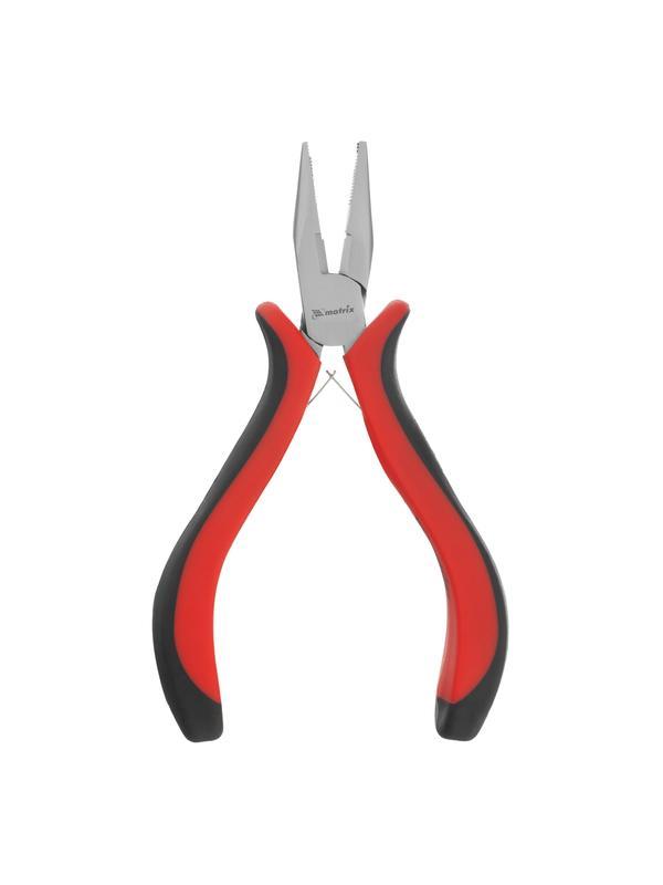 Длинногубцы прямые Mini, 130 мм, никелированные, авторазжим, двухкомпонентные рукоятки Matrix
