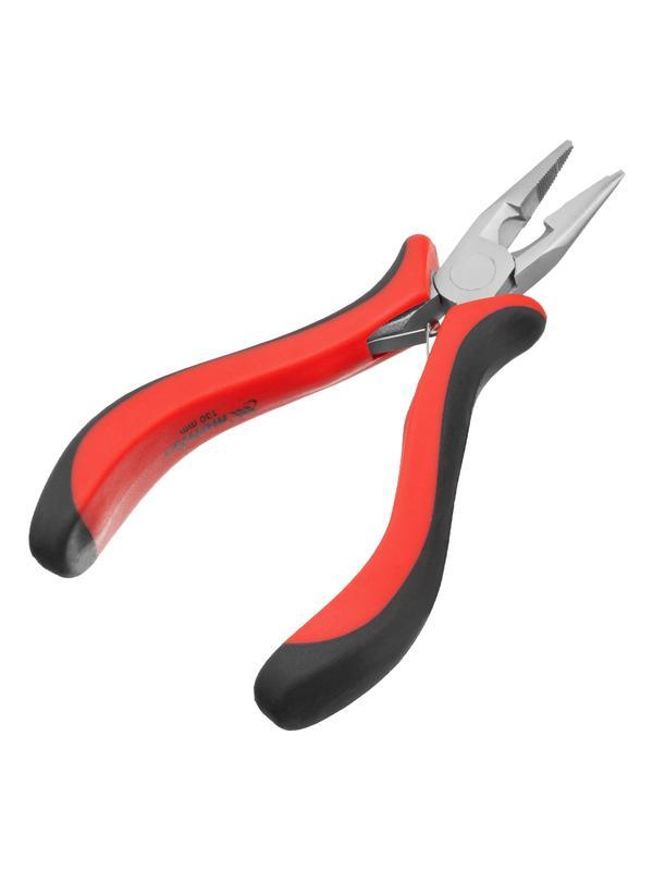 Длинногубцы прямые Mini, 130 мм, никелированные, авторазжим, двухкомпонентные рукоятки Matrix