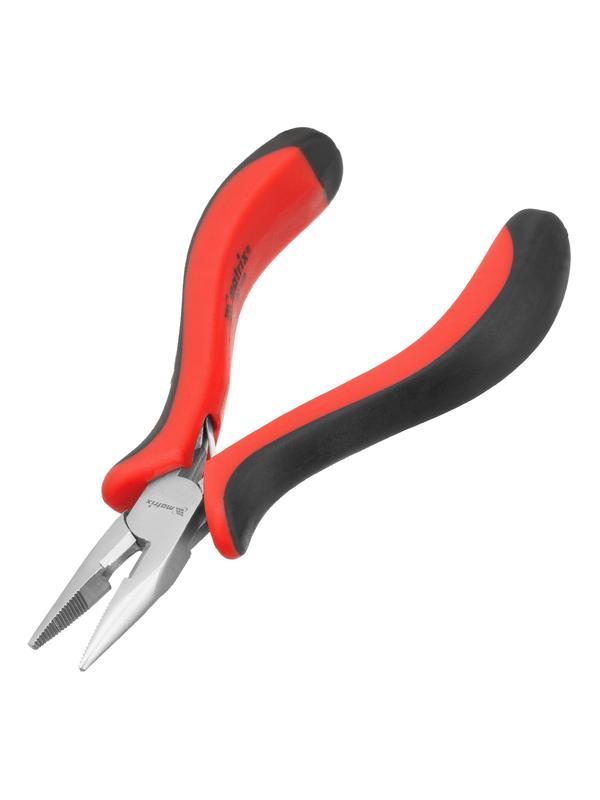 Длинногубцы прямые Mini, 130 мм, никелированные, авторазжим, двухкомпонентные рукоятки Matrix