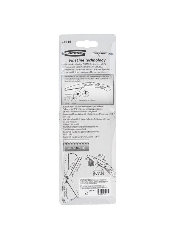 Пила по дереву Piranha, складная, для кемпинга и сада, 150 мм, 9-10 TPI, подкаленый зуб 3D, двухкомпонентная рукоятка Gross