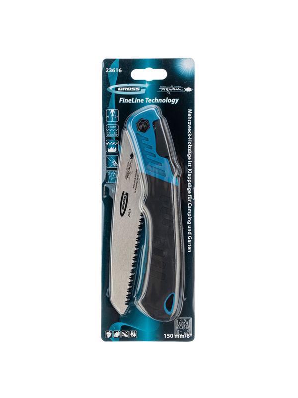 Пила по дереву Piranha, складная, для кемпинга и сада, 150 мм, 9-10 TPI, подкаленый зуб 3D, двухкомпонентная рукоятка Gross