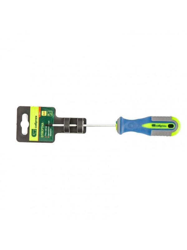 Отвертка, PH0 х 100 мм, CrV, трехкомпонентная рукоятка Сибртех
