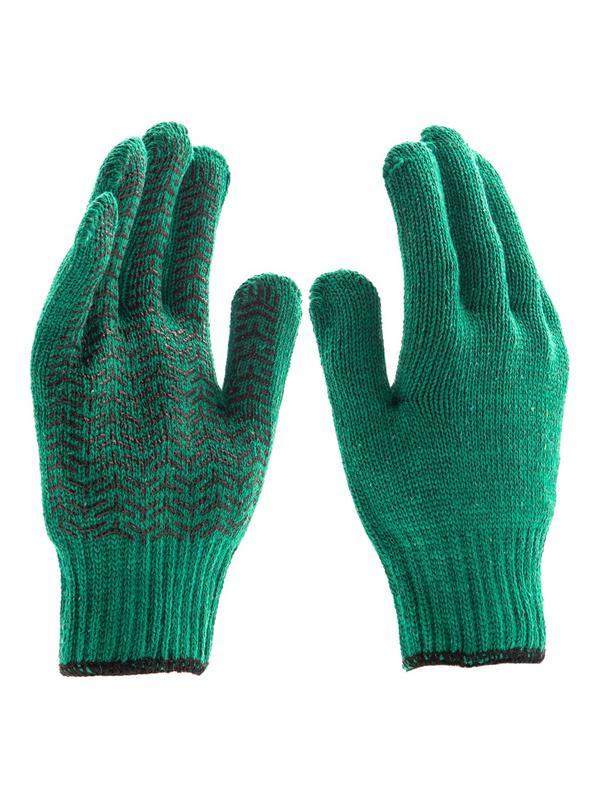 Перчатки трикотажные усиленные, гелевое ПВХ-покрытие, 7 класс, зеленые Россия Сибртех