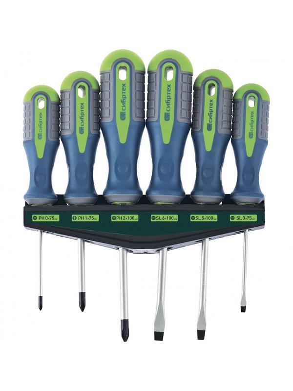 Набор отверток, CrV, трехкомпонентные рукоятки, 6 предметов Сибртех