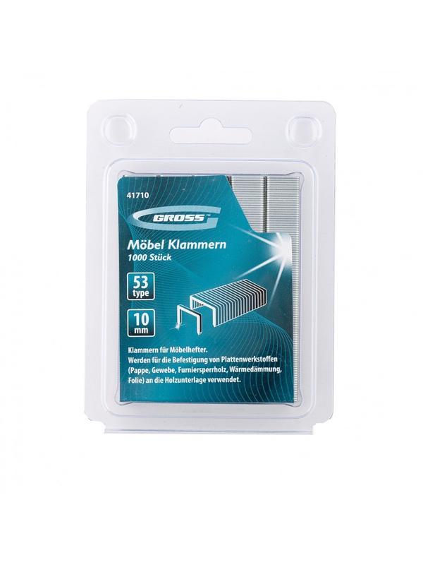 Скобы, 10 мм, для мебельного степлера, усиленные, тип 53, 1000 шт Gross
