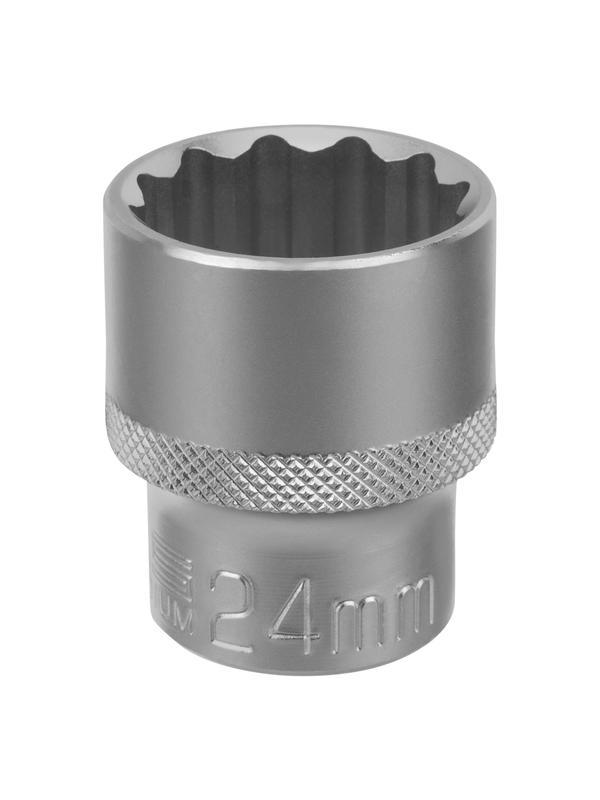 Головка торцевая, 24 мм, двенадцатигранная, CrV, под квадрат 1/2, хромированная Stels