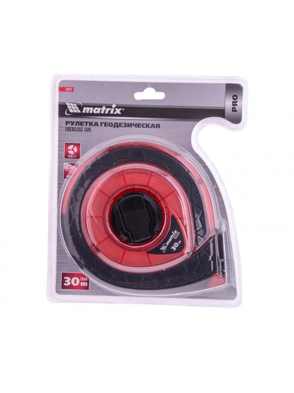 Рулетка геодезическая 30 м х 15 мм, закрытый корпус, фибергласовая лента, двусторонняя шкала, Pro Matrix