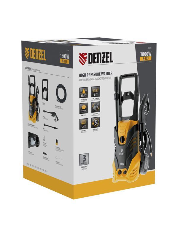 Моечная машина высокого давления R-135, 1800 Вт, 135 бар, 6 л/мин, колесная Denzel