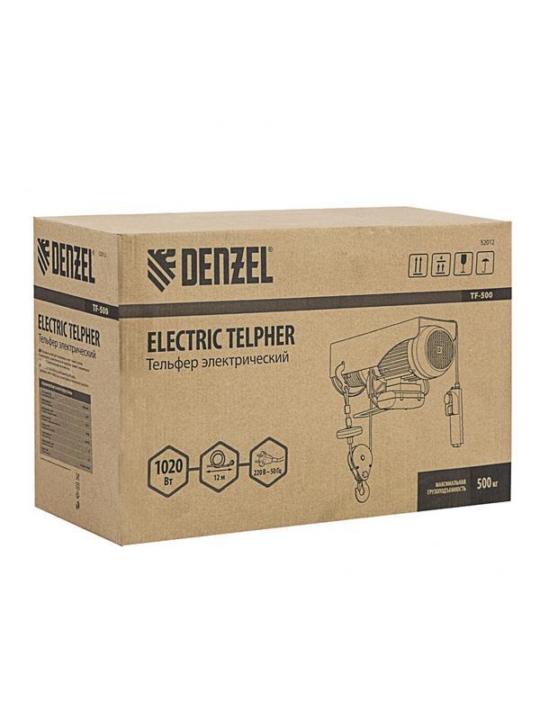 Тельфер электрический TF-500, 0.5 т, 1020 Вт, высота 12 м, 10 м/мин Denzel