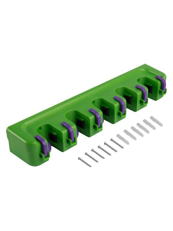 Пластиковый настенный держатель для садово - огородного инструмента, 5 ячеек, 6 крюков, Palisad
