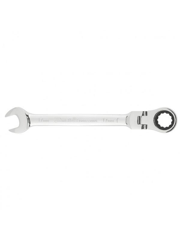 Ключ комбинированный трещоточный, 17 мм, CrV, шарнирный, зеркальный хром Matrix Professional
