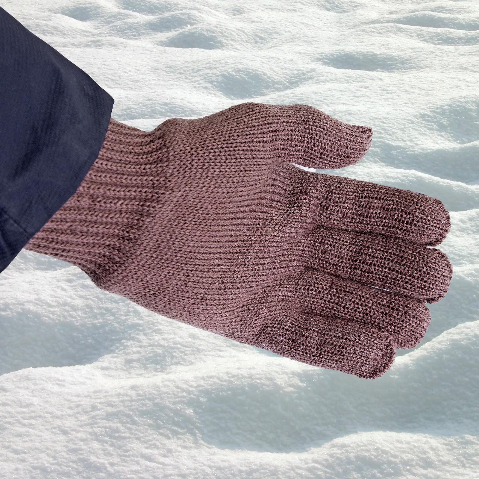 Перчатки трикотажные, акрил, двойные, коричневый, двойная манжета Россия Сибртех