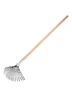 Грабли веерные стальные, 385 х 1450 мм, 20 плоских зубьев, деревянный черенок, Россия, Сибртех