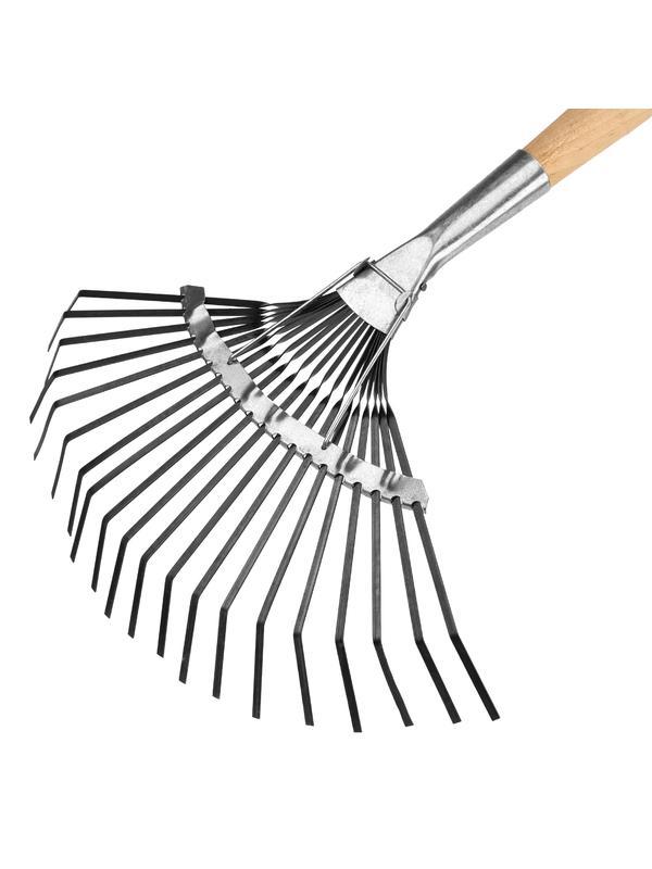 Грабли веерные стальные, 385 х 1450 мм, 20 плоских зубьев, деревянный черенок, Россия, Сибртех