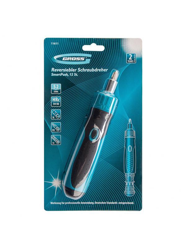 Отвертка реверсивная, механизм SmartPush 12 шт, S2 Gross