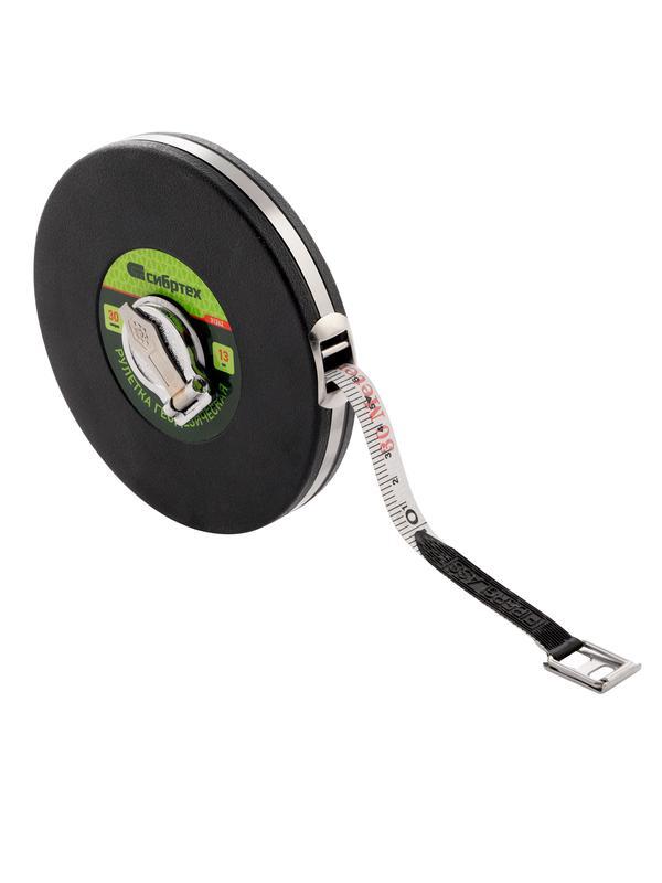 Рулетка геодезическая 30 м х 13 мм, закрытый корпус, фибергласовая лента Сибртех