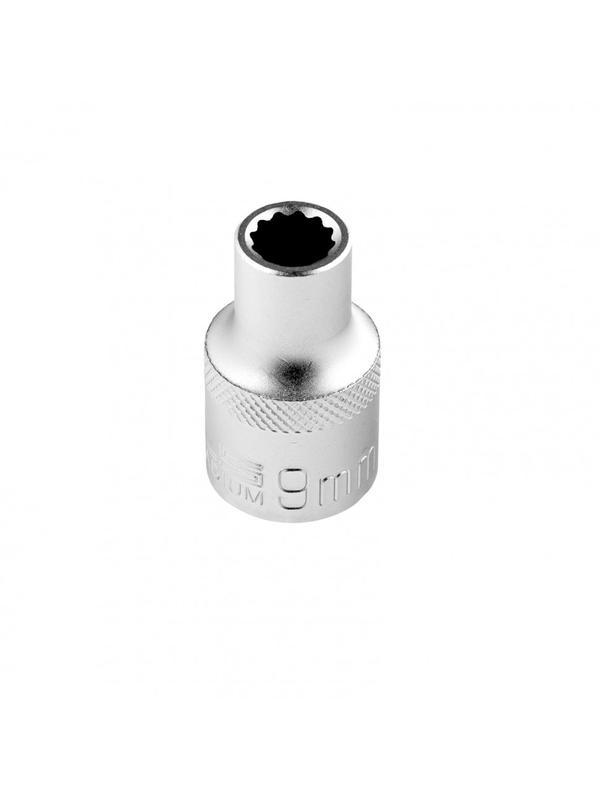 Головка торцевая, 9 мм, двенадцатигранная, CrV, под квадрат 1/2, хромированная Stels