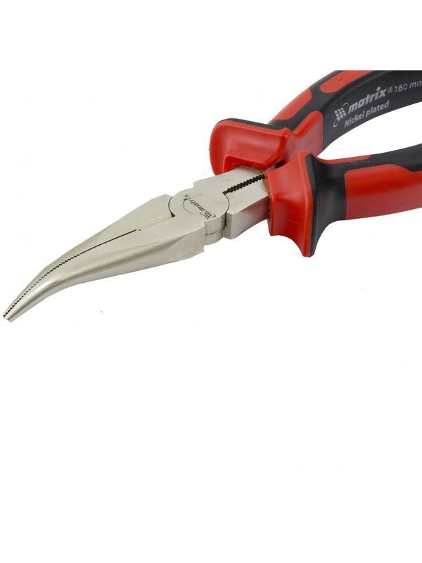 Длинногубцы изогнутые Nickel, 160 мм, никелированные, двухкомпонентные рукоятки Matrix