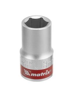 Головка торцевая, 13 мм, шестигранная, CrV, под квадрат 1/2, хромированная Matrix