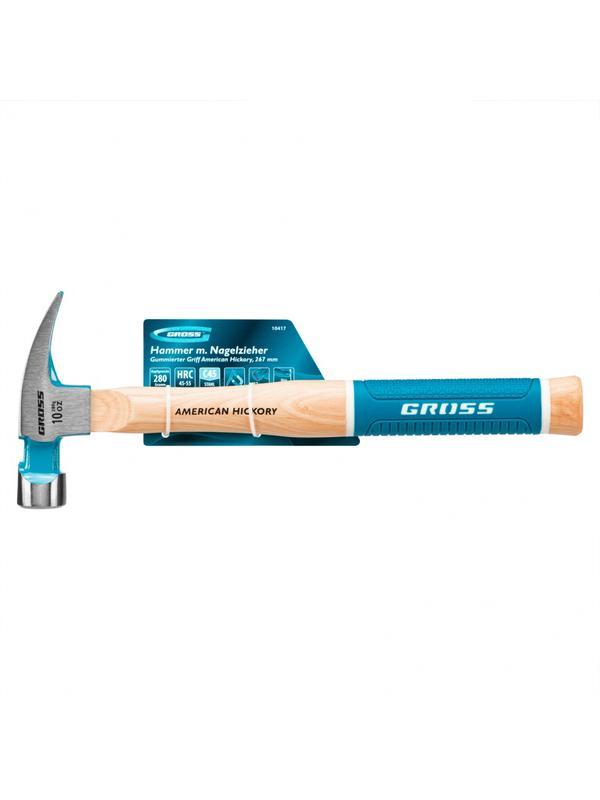 Молоток-гвоздодер, 280 г, угол 75, магнит, обрезиненная рукоятка American hickory GROSS