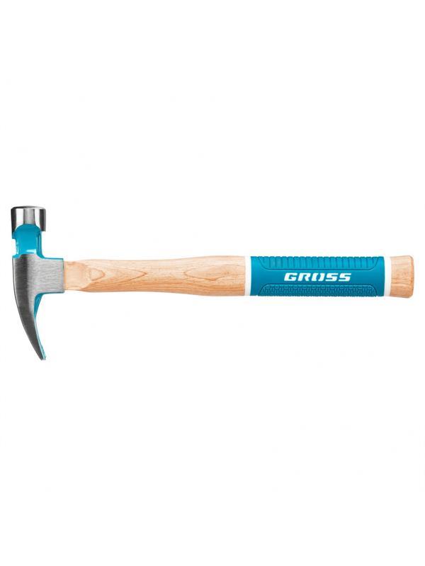 Молоток-гвоздодер, 280 г, угол 75, магнит, обрезиненная рукоятка American hickory GROSS
