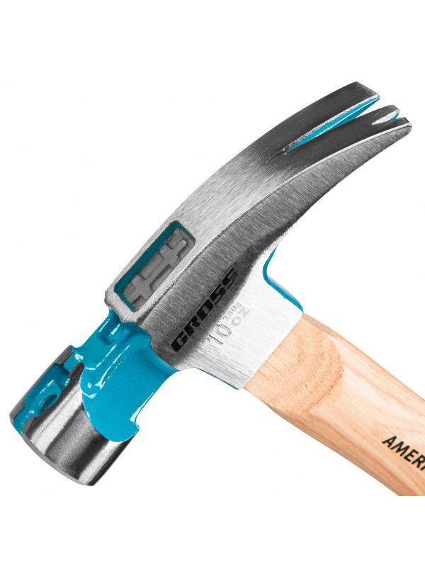 Молоток-гвоздодер, 280 г, угол 75, магнит, обрезиненная рукоятка American hickory GROSS