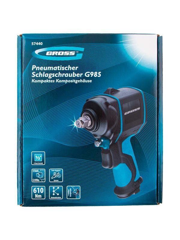 Гайковерт пневматический ударный G985, 1/2, Twin Hammer, 610 Нм, 9000 об/мин, композитный Gross