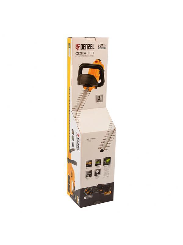Кусторез аккумуляторный RBC510-36, Li-ion, 36 В, 4 Ач, нож 510 мм, поворотная ручка Denzel