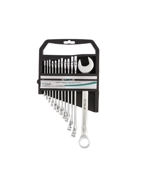 Набор ключей комбинированных, 6-22 мм, 12 шт, CrV, матовый хром Stels