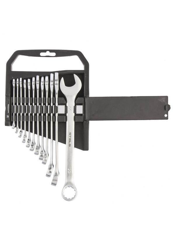 Набор ключей комбинированных, 6-22 мм, 12 шт, CrV, матовый хром Stels